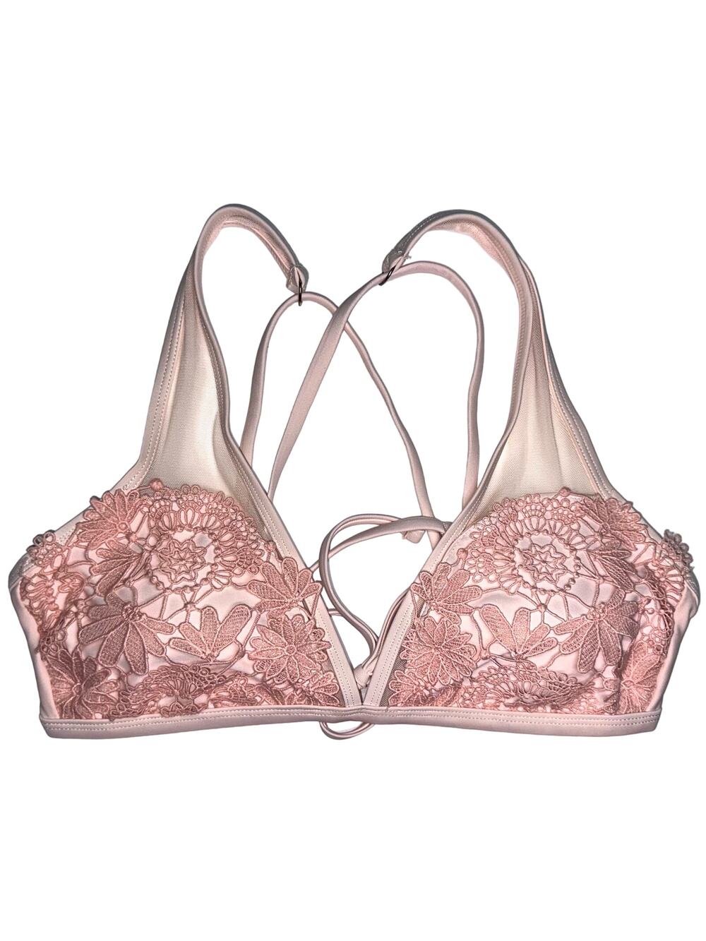 Xhilaration Crochet Lace Pink Criss Cross Back Bikini Top Size Large
